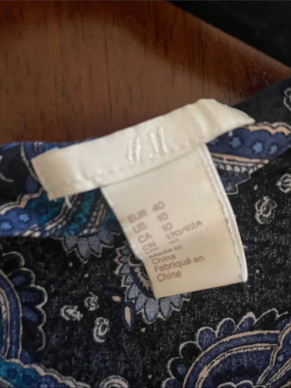 H&M Navy Paisley Long-Sleeve Dress